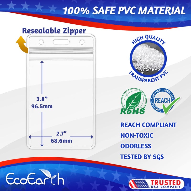 إيكو إيرث EcoEarth - واقي بطاقة عمودي مع حافة ناعمة - طبقة ممتازة قابلة للإغلاق مقاس 2.25 × 3.5 بوصة 100 حزمة - حامل شارة تعريف مقاومة للماء - حامل بطاقات اسم بلاستيكي - Image 2
